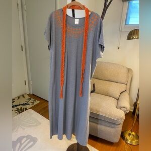 Blair Gray Short sleeve Maxi Dress with Orange Embroidery & Sash XL